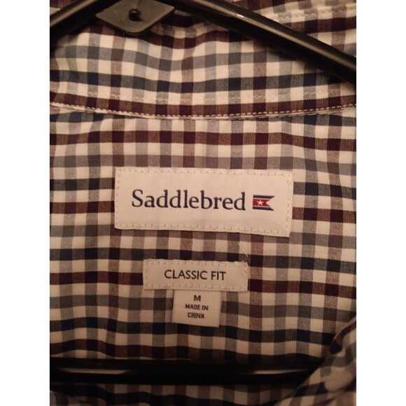 Mens Saddlebred Short Sleeve Button Down Medium Shirt Checkered Blue - Picture 3 of 5